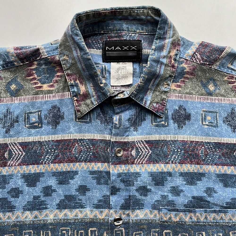Vintage Maxx Tribal Cotton Short Sleeve Button Front Mens Large